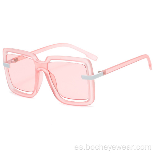 Nuevas gafas de sol cuadradas con montura grande de moda para mujer, gafas de sol con forma de caramelo ahuecadas, gafas de sol con foto de calle para hombre s21115